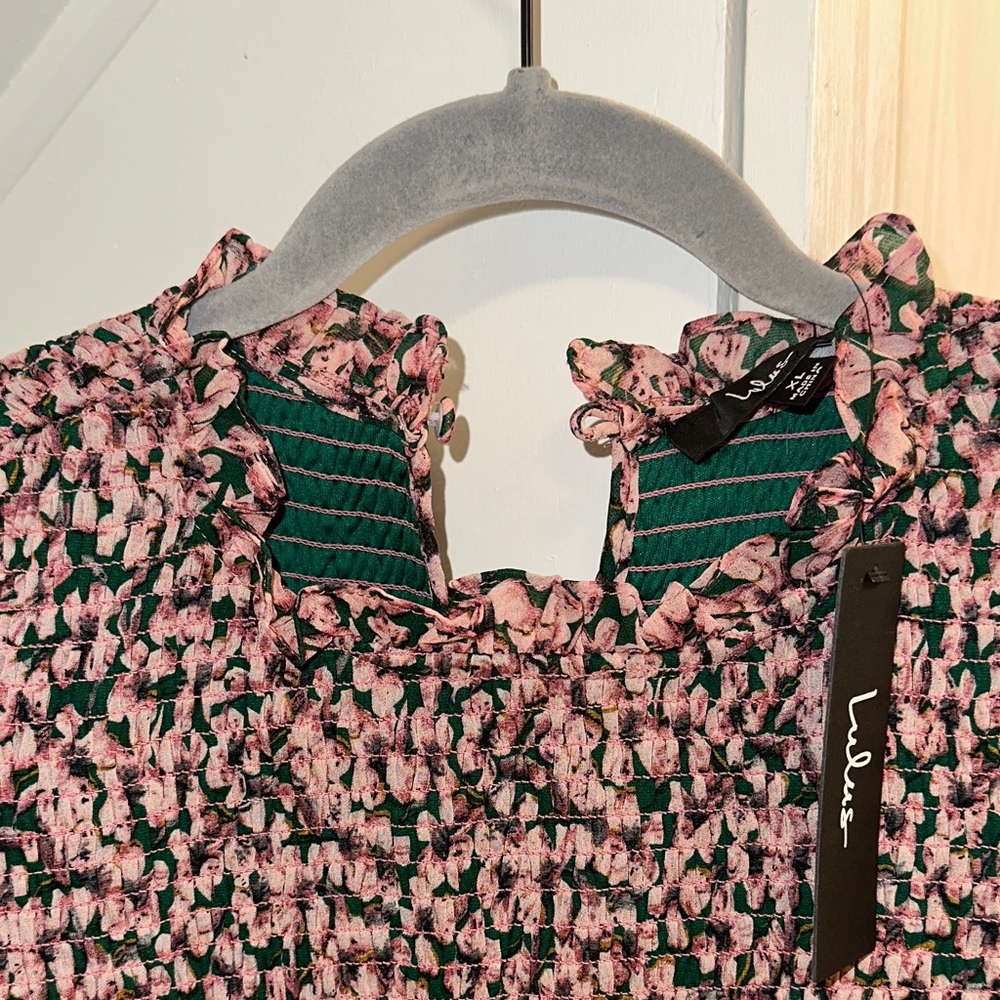 Floral Forever Green and Pink Floral Print Smocked Skater Dress XL NWT - Picture 4 of 10